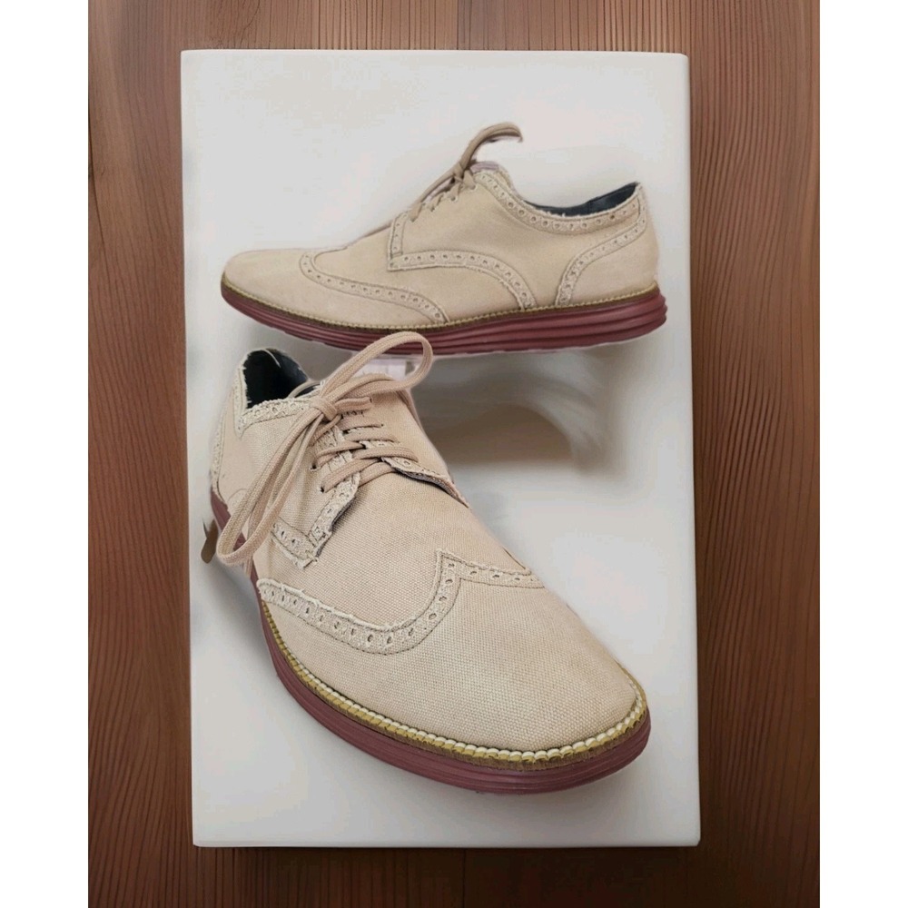 Cole Haan Men's Wingtip Oxford Shoes Canvas Beige Size 11 M Golf Casual Comfort